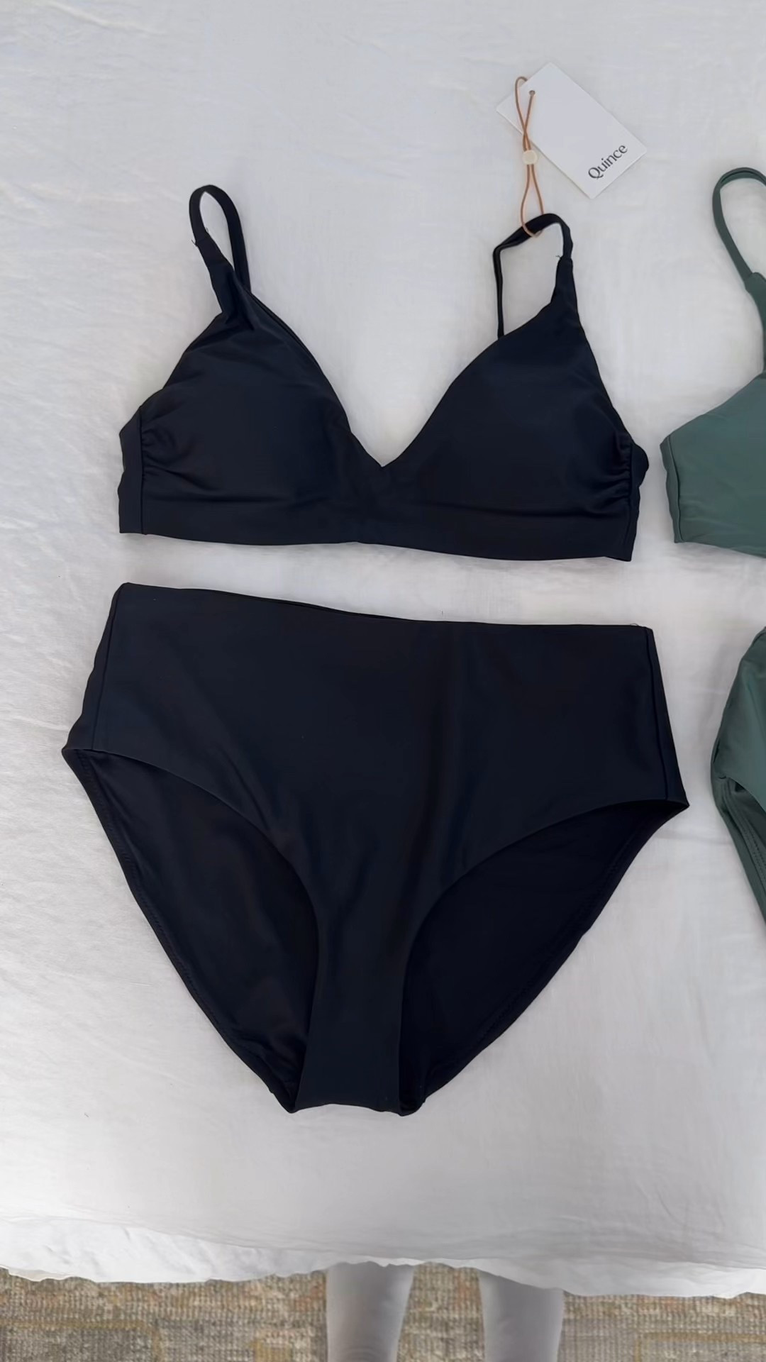First time trying out Quince swim and I’m impressed! I have the Jcrew sculpt versions (which I love) and wanted to compare. This style is a great fit for my body type and the top is very flattering for someone smaller Chested like myself. I wear a small in both brands. 
-Quince top is fully adjustable in strap and band (Jcrew can only adjust straps)
-Quince bottoms are the tiniest bit higher waisted than Jcrew and more booty cover then Jcrew. 

overall, I prefer the Jcrew one with the sculpt material, but for the price you can’t go wrong the Quince option and I give it my stamp of approval. 

*small hat 

resort wear, beach vacation, travel, swimsuits 