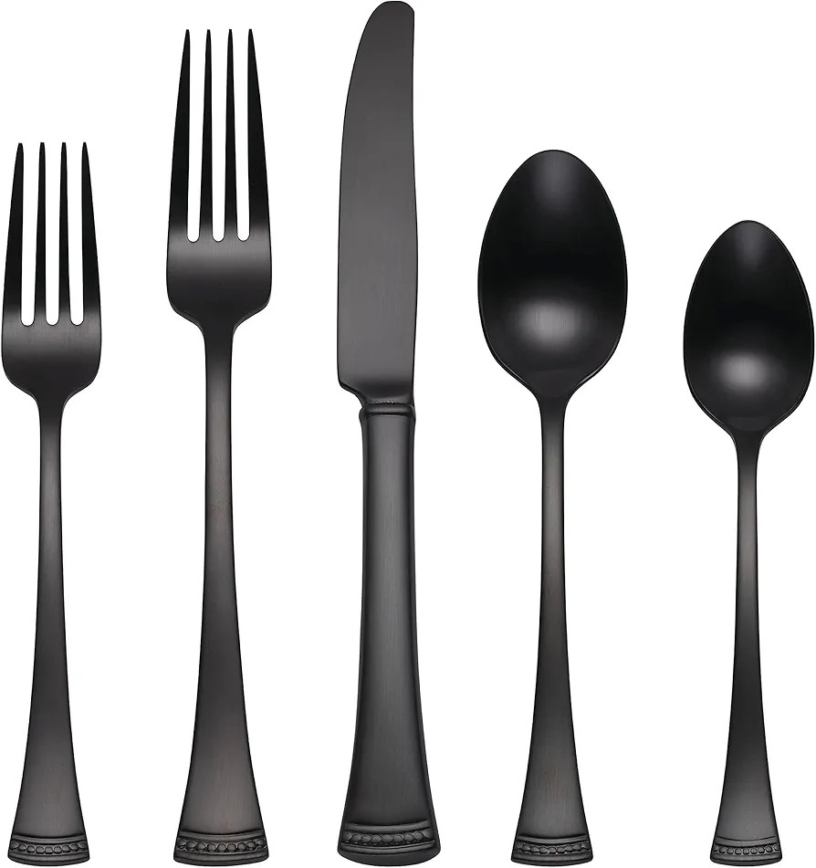 Lenox Portola Satin Black Piece Flatware Set, 20 Count, Metallic | Amazon (US)