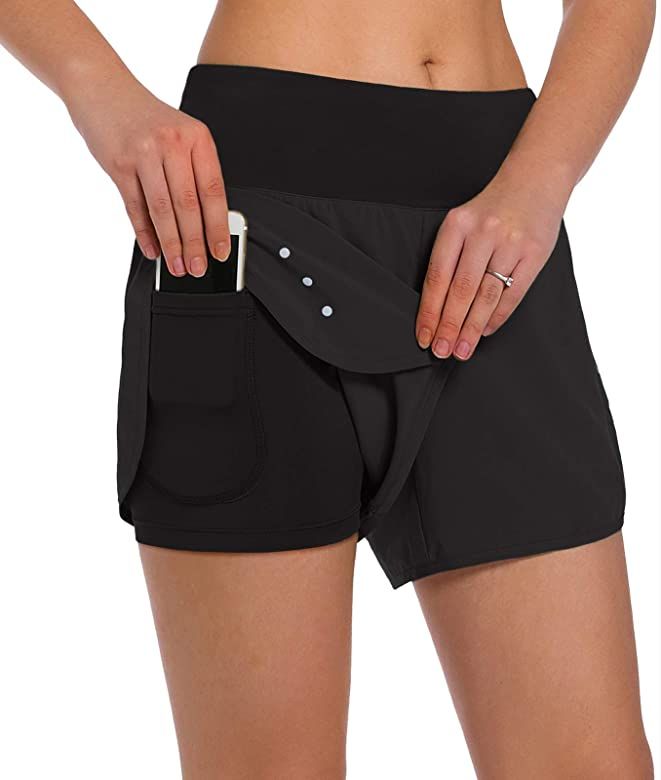 Ksmien Women's 2 in 1 Running Shorts - Lightweight Athletic Workout Gym Yoga Shorts Liner with Phone | Amazon (US)