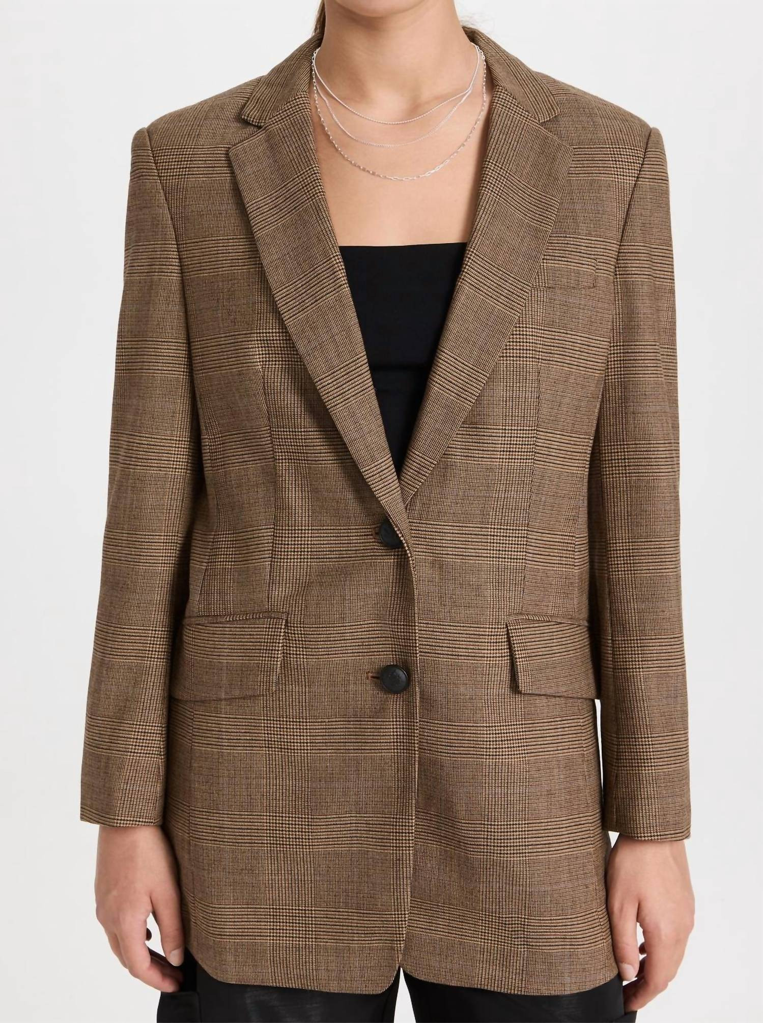 Charles Boyfriend Blazer In Beige Plaid | Shop Simon