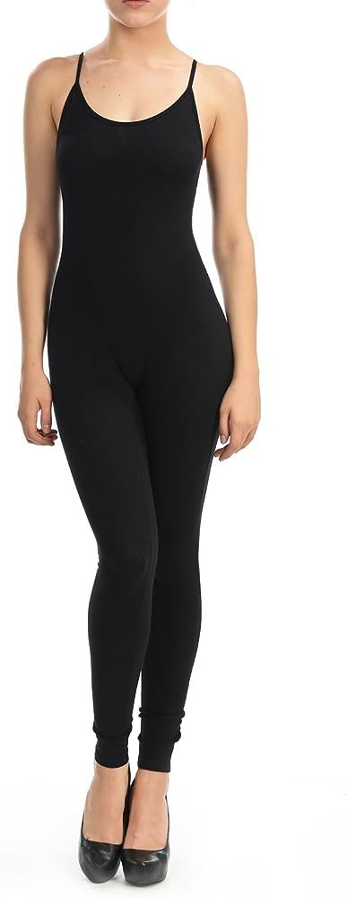 JJJ Women Catsuit Cotton Spaghetti Strapped Yoga Bodysuit Jumpsuit Reg/Plus Size | Amazon (US)