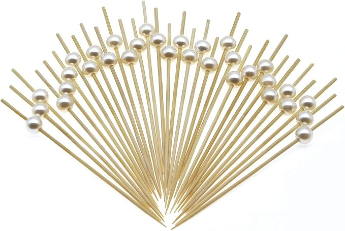 Minisland White Pearl Cocktail Picks, 4.7 Inch Long Bamboo Fancy Toothpicks for Appetizers, Decor... | Amazon (US)