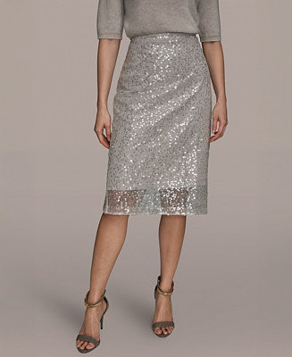 Women's Sequin Detail Mesh Pencil Skirt | Macy's