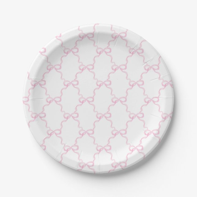 Grandmillennial Pink Bows Paper Plate | Zazzle | Zazzle