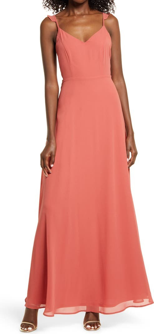 Flutter Strap A-Line Chiffon Gown | Nordstrom