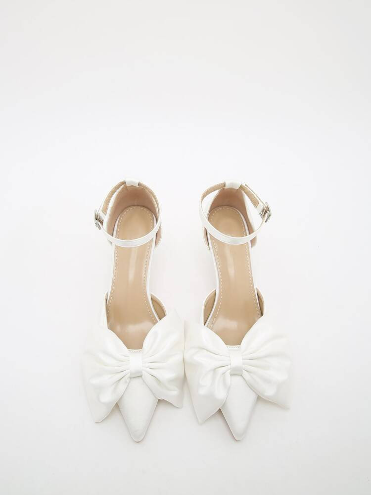 Bow Decor Point Toe Stiletto Heeled Ankle Strap Pumps | SHEIN