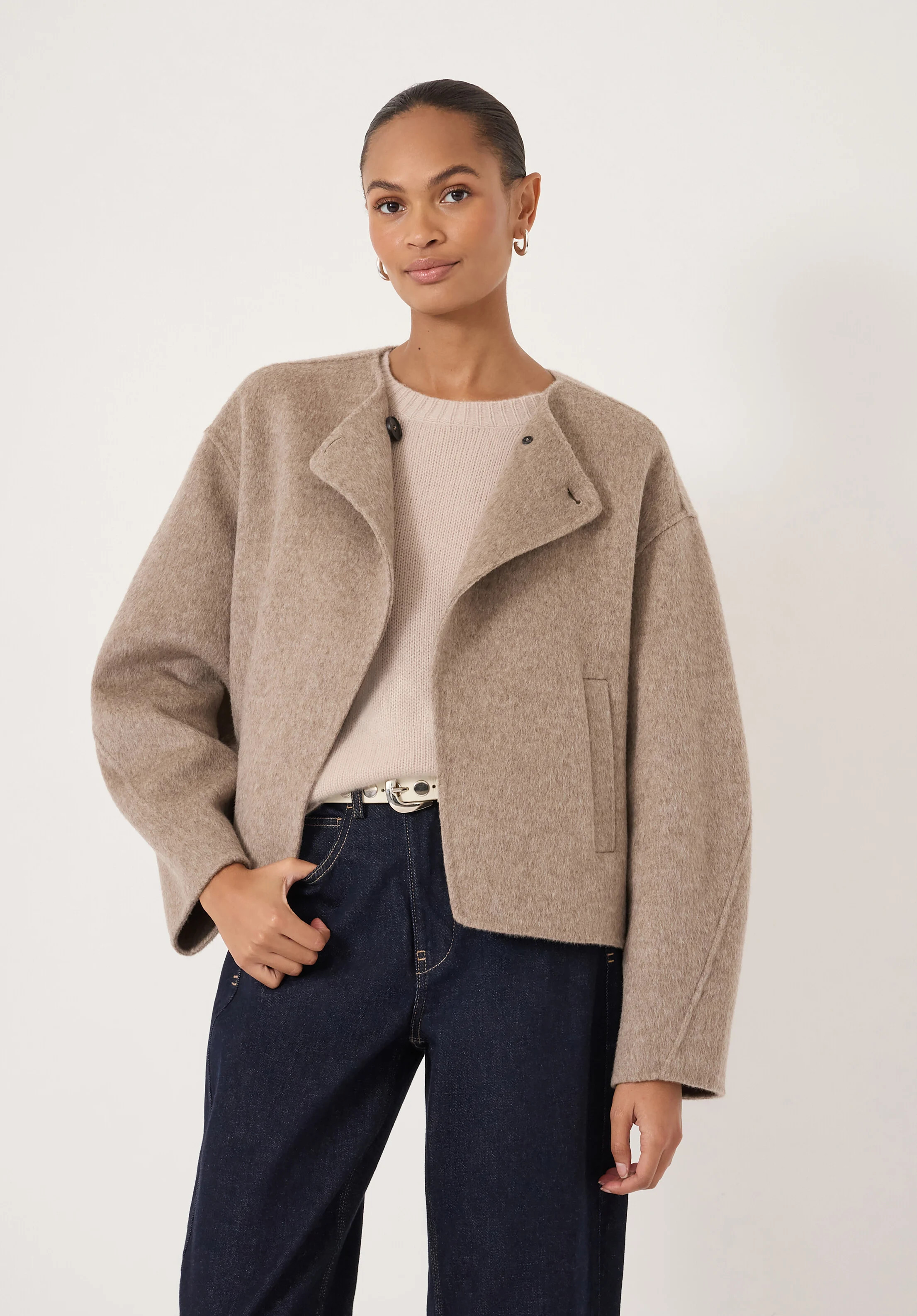 Pure Wool Double Faced Collarless Jacket | Hush UK