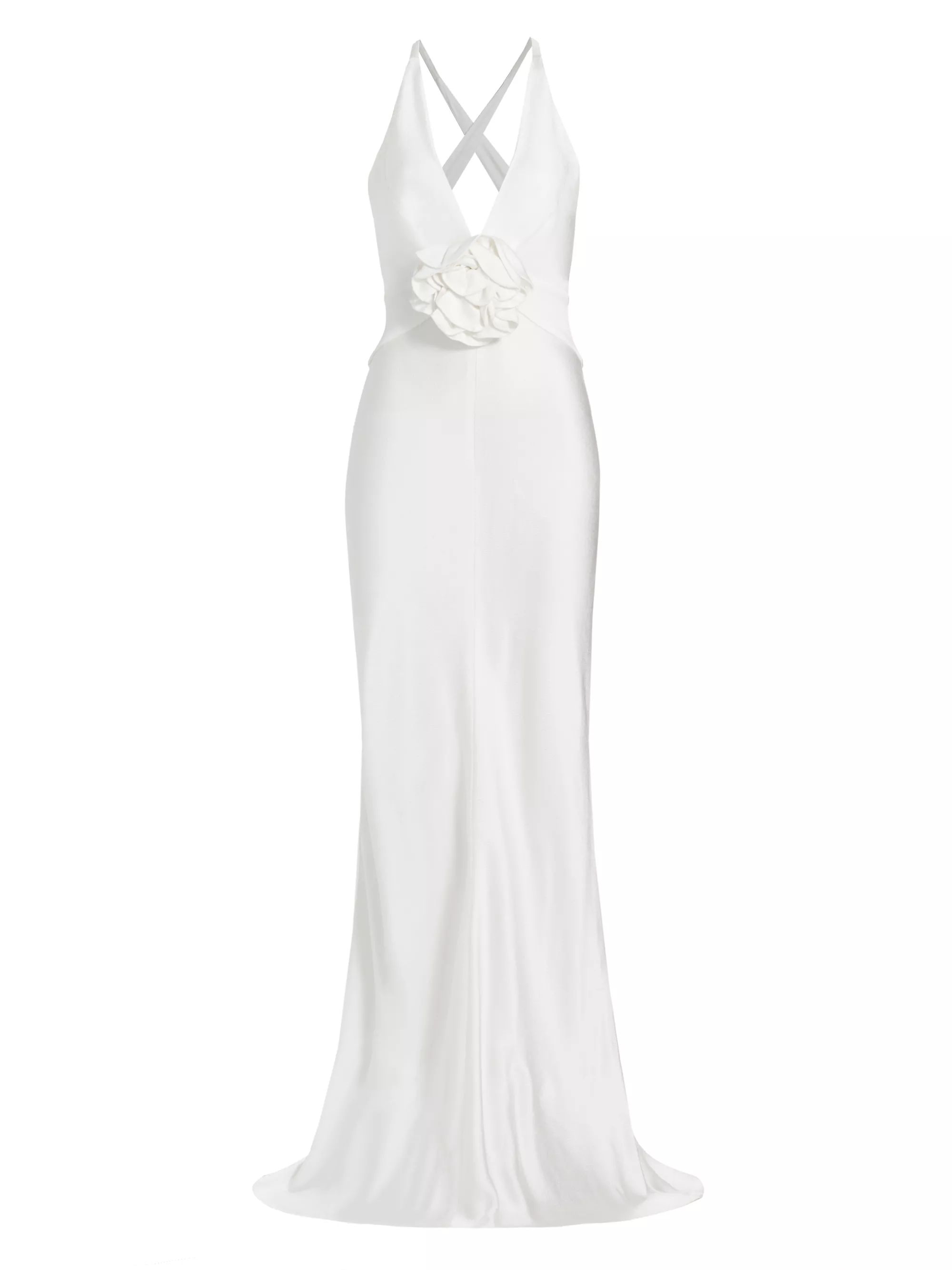 Satin Rosette Plunge Gown | Saks Fifth Avenue