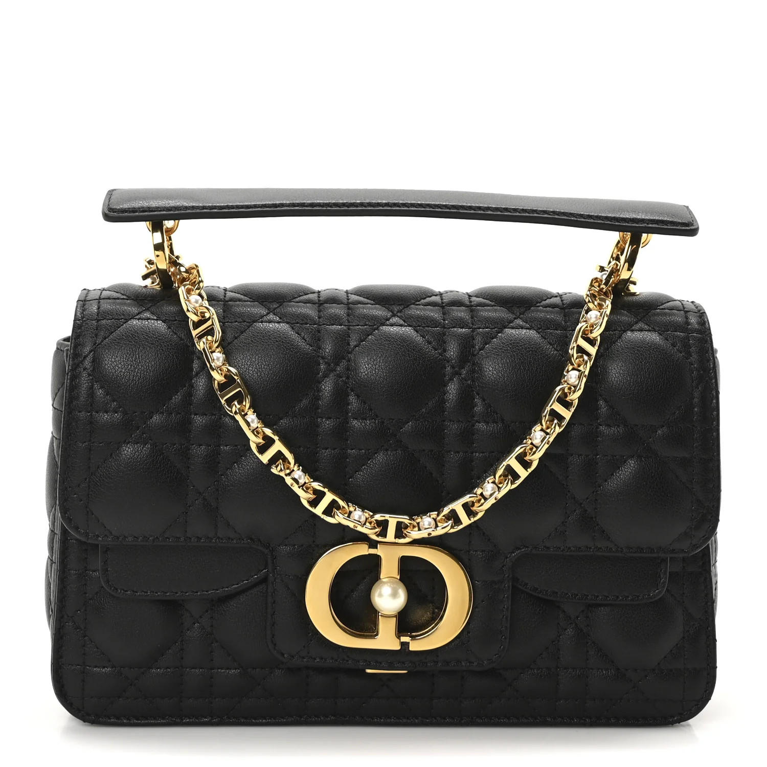 Calfskin Cannage Small Dior Jolie Top Handle Black | FASHIONPHILE (US)