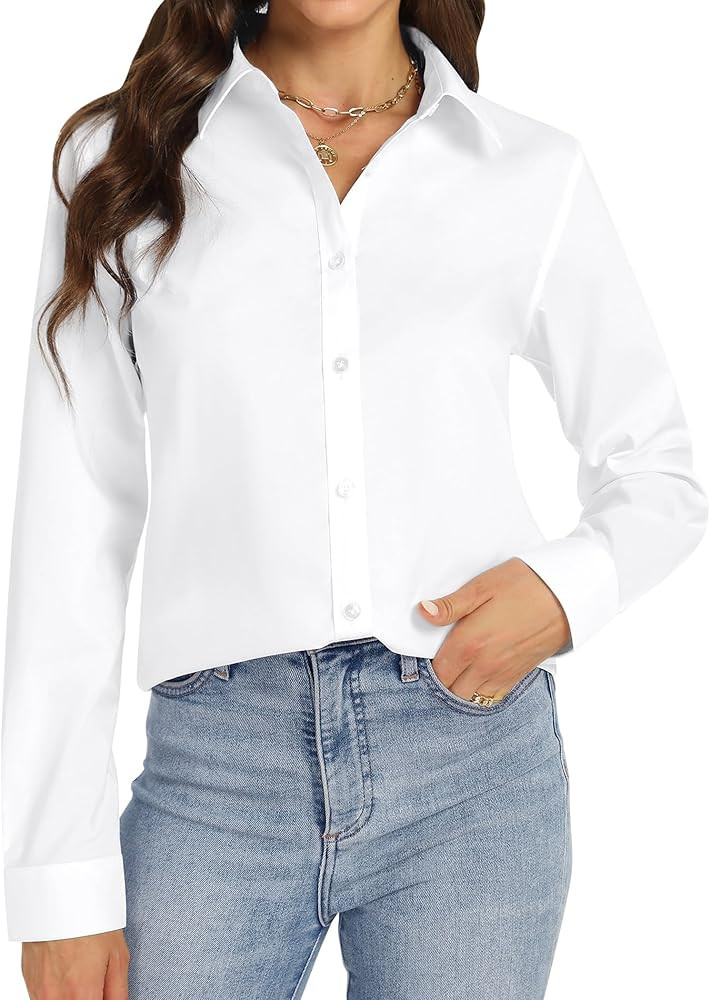 J.VER Womens Button Down Shirt Long Sleeve Dress Shirts Stretch Solid Work Blouse | Amazon (US)