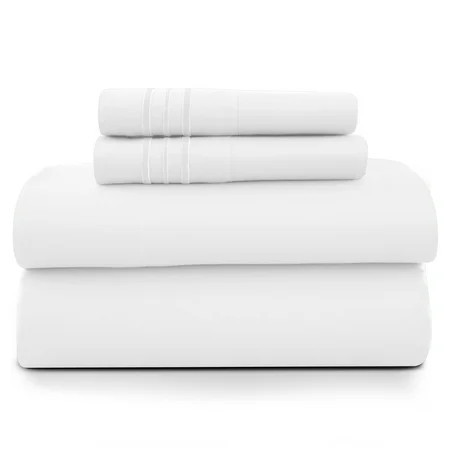 Lux Decor King Size Sheet Set, 4-Piece Plain Soft Microfiber – Deep Pocket King Bed Sheets, Includes 1 Fitted Sheet, 1 Flat Sheet, 2 Pillowcases, White | Walmart (US)