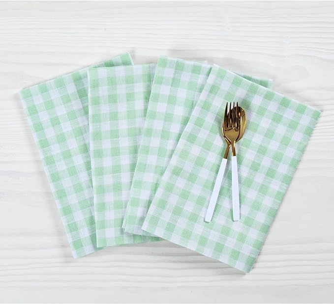 Solino Home Linen Celadon Gingham Napkins – 20 x 20 Inch Cloth Dinner, Set of 4 100% Pure Linen... | Amazon (US)