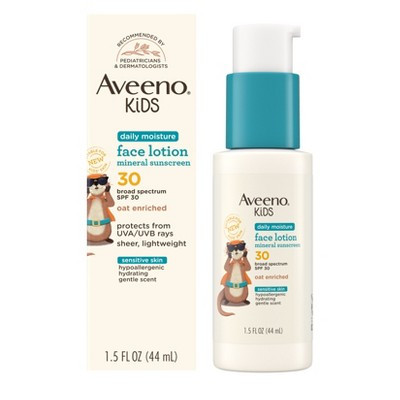 Aveeno Kids' Daily Moisture Face Lotion and Mineral Sunscreen with SPF 30 for Sensitive Skin - Hypoallergenic - 1.5 fl oz | Target
