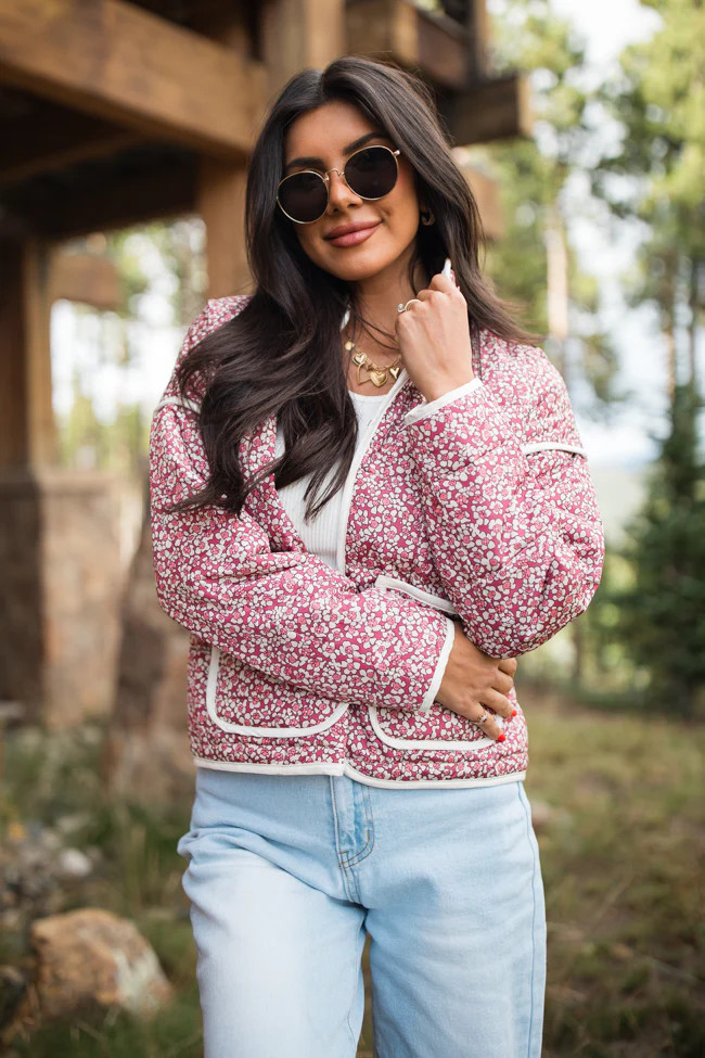 Set Me Free Berry Floral Quilted Jacket SALE | Pink Lily