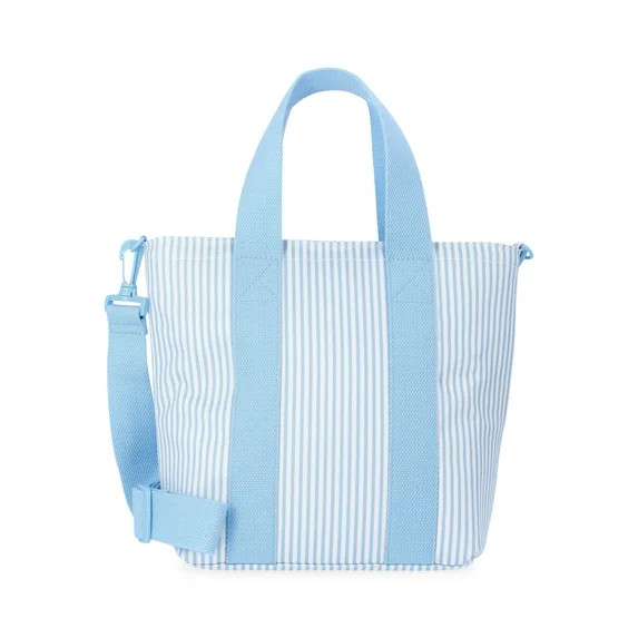 No Boundaries Women's Beach Insulated Mini Tote Bag, Sky Pin Stripe | Walmart (US)