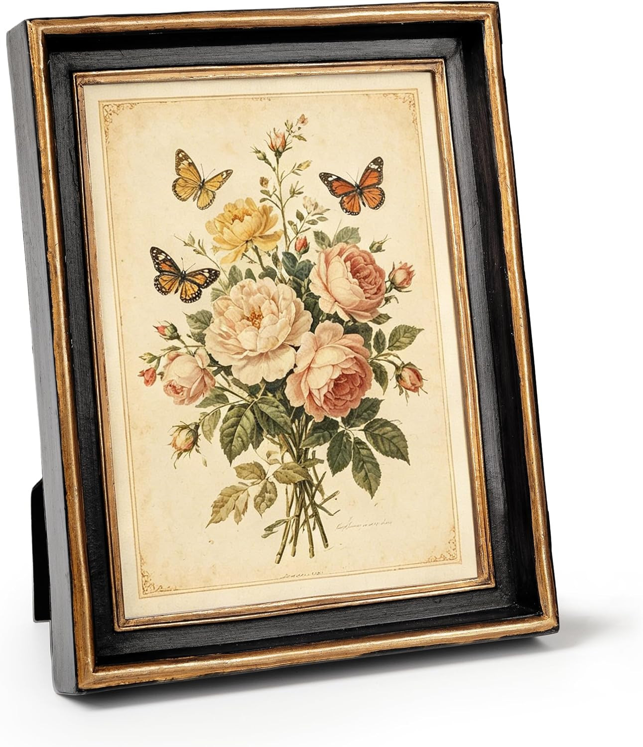 5x7 Inch Vintage Picture Frame, Elegant Antique Photo Frames with Glass Front, Photo Display, Tabletop Wall Hanging, Gift Ideas, Black with Gold Trim | Amazon (US)
