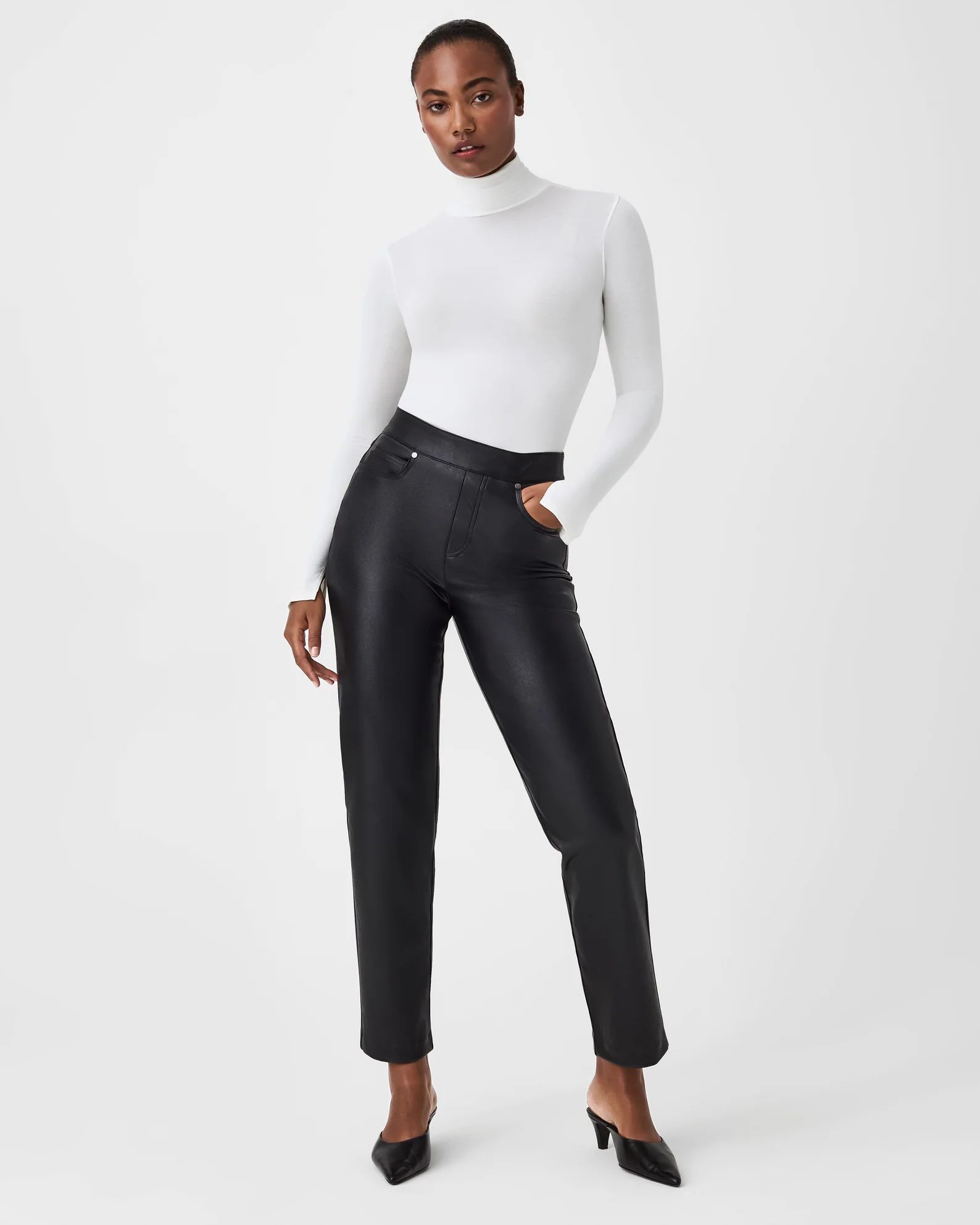 Leather-Like Slim Straight Pant | Spanx