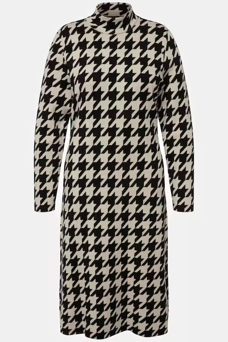 Long Sleeve Turtleneck Houndstooth Knit Midi Dress | Ulla Popken - US & CA