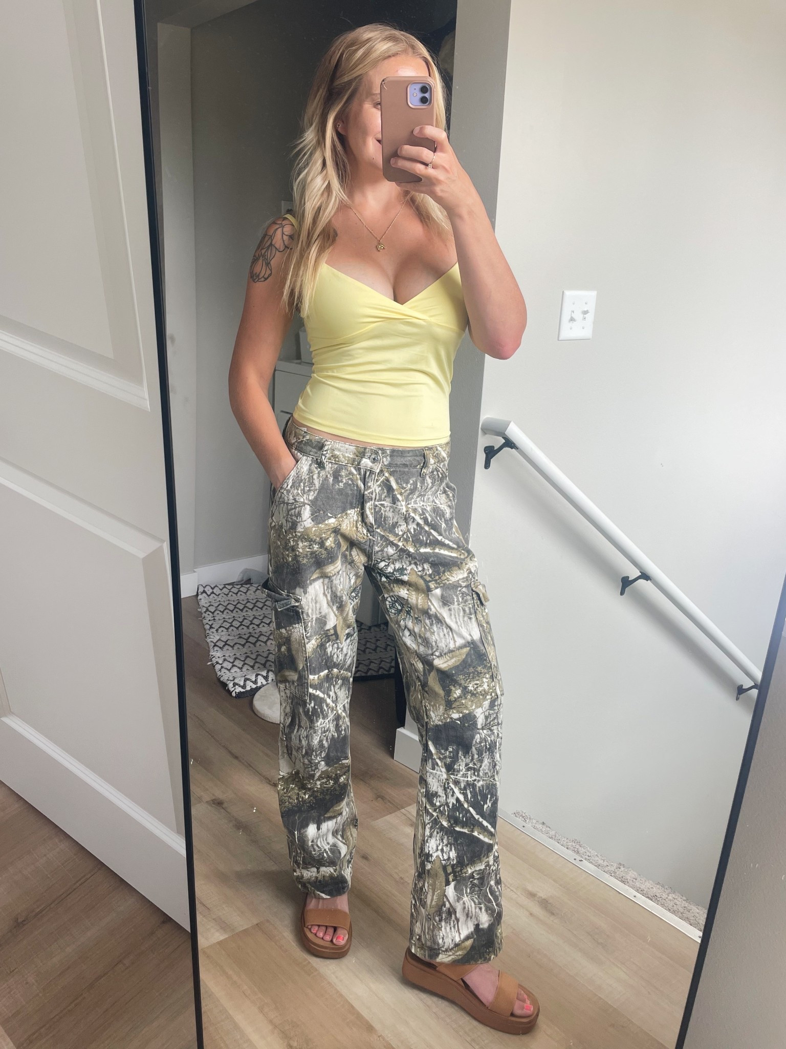 Butter yellow tank, camo cargos, summer sandals, and necklace all from Amazon. 
Wearing tank and cargos in size small.
#summer #summertank #amazonfinds

#LTKStyleTip #LTKSummerEdit #LTKFindsUnder50