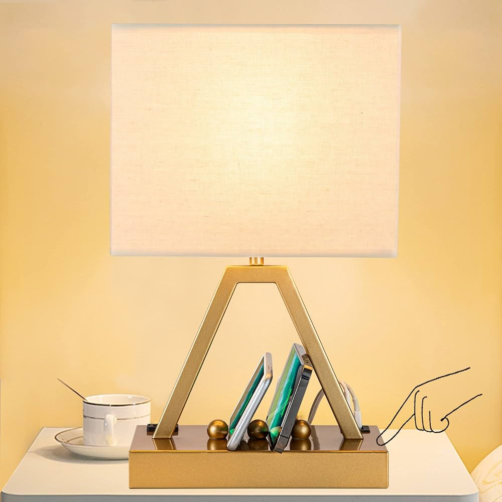 Briever USB C Touch Control Table Lamp, 3-Way Dimmable Desk Lamp with USB C & USB A and AC Outlet... | Amazon (US)