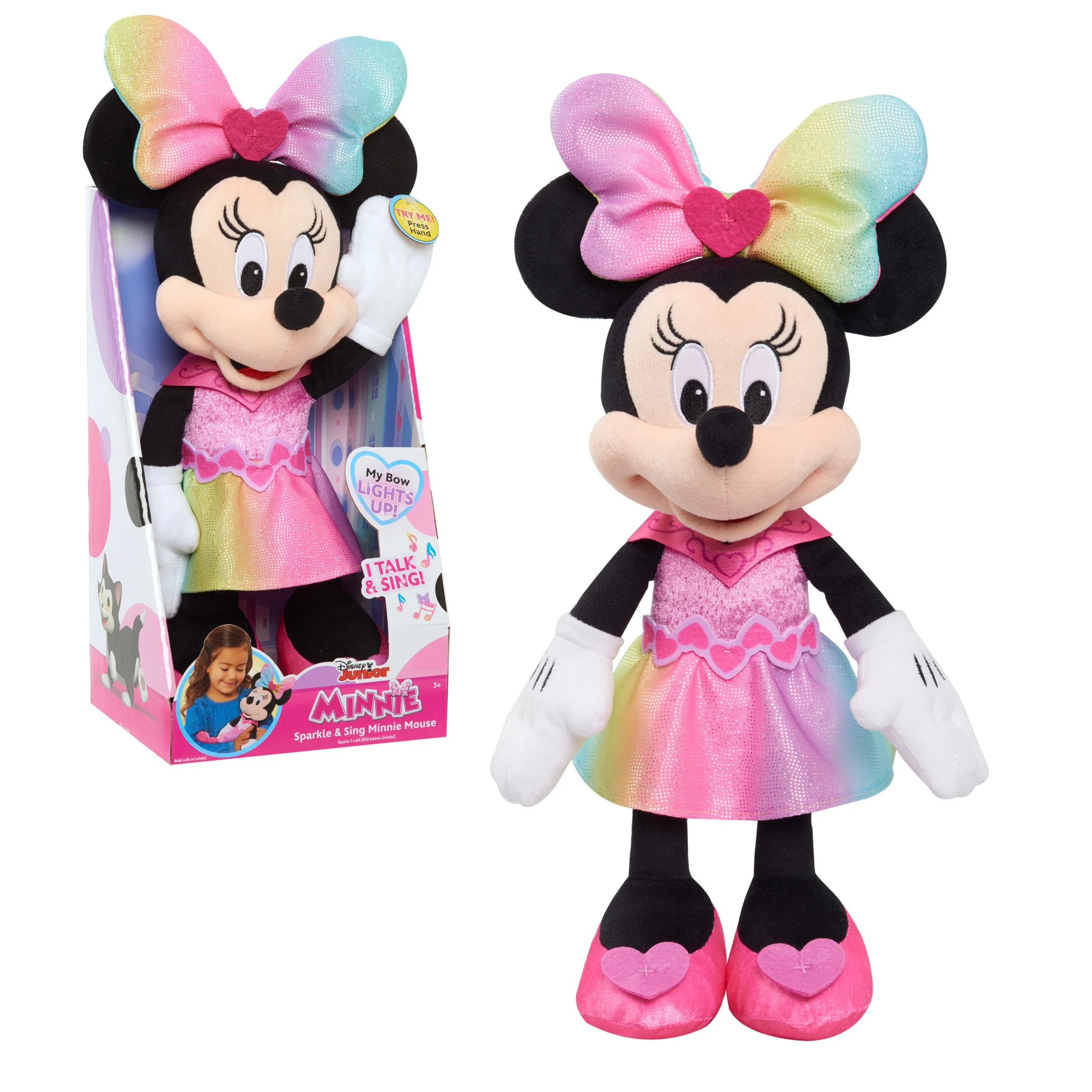 Disney Junior Minnie Mouse Sparkle and Sing Minnie Mouse, Large 13 Inch Feature Plush with Lights... | Walmart (US)