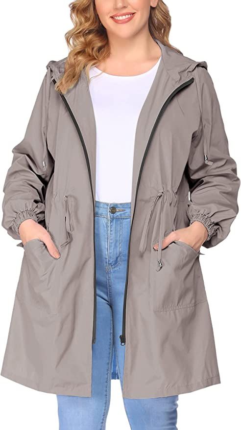 IN'VOLAND Women's Rain Jacket Plus Size Long Raincoat Lightweight Hooded Windbreaker Waterproof J... | Amazon (US)