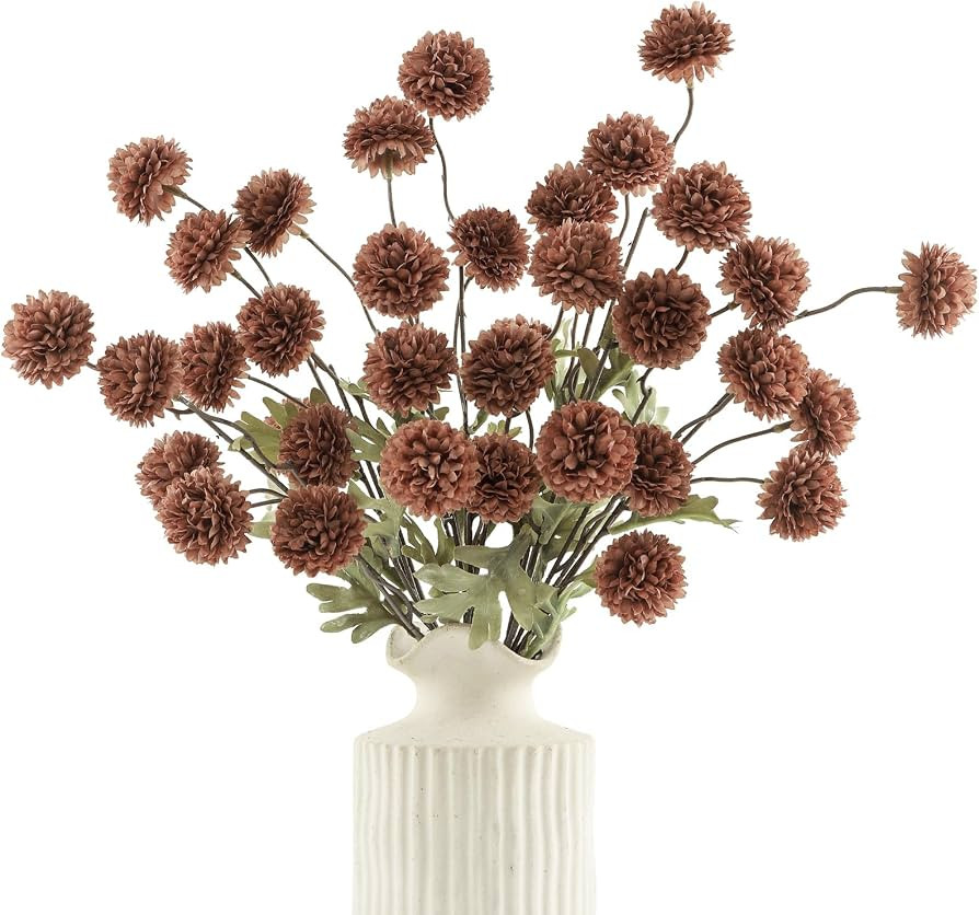 DuHouse 6pcs Artificial Flowers Faux Silk Pompon Mum,Silk Small Mini Chrysanthemum Ball with Stem... | Amazon (US)