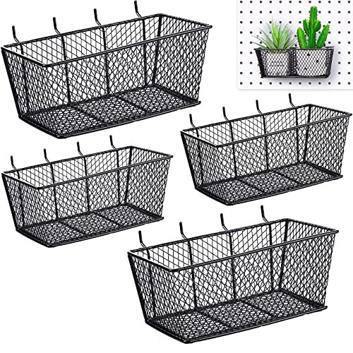Sieral 4 Pcs Black Pegboard Baskets Metal Wire Shelf Baskets Peg Board Organizer Accessories Wall Mount Organizer Attachments for Garage Workbench Various Tool Accessories, 2 Sizes | Amazon (US)