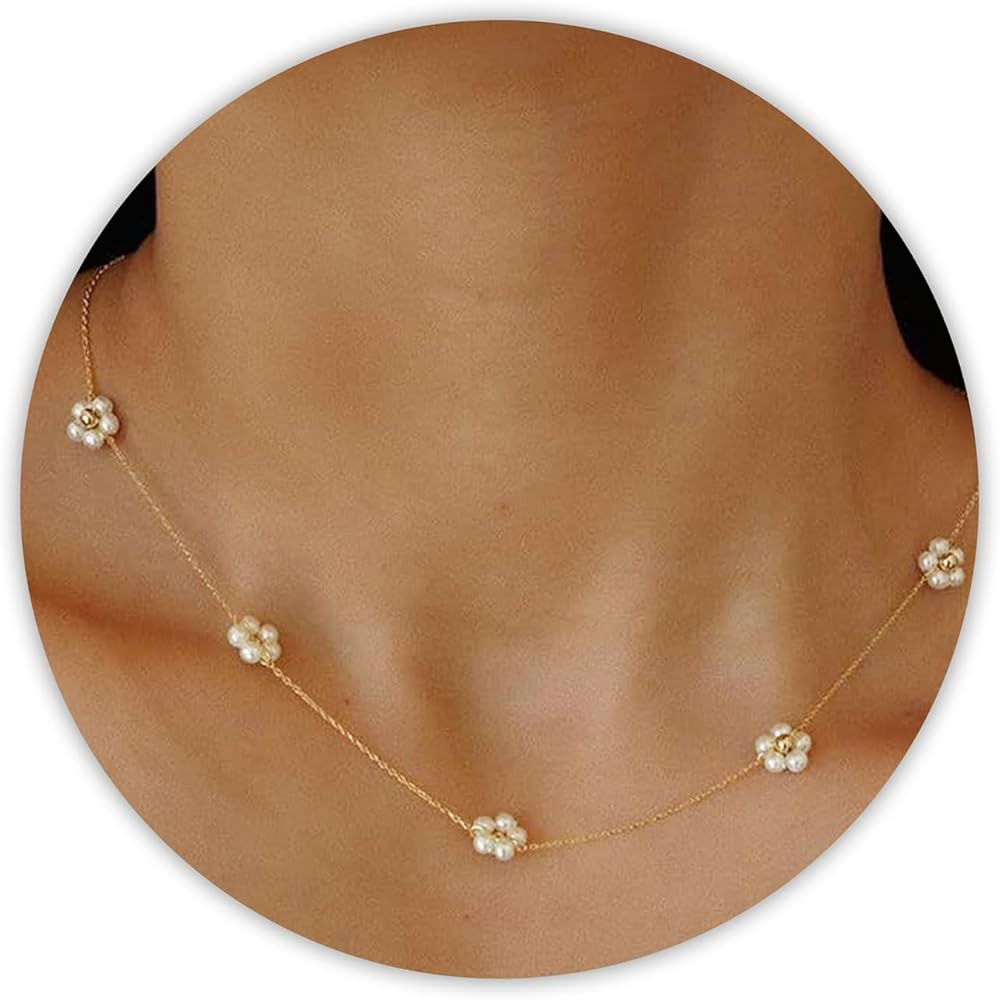 SmileBelle Pearl Necklaces, Daisy Pearls Choker for Women's Pearl Strand Necklaces as Silver and ... | Amazon (US)