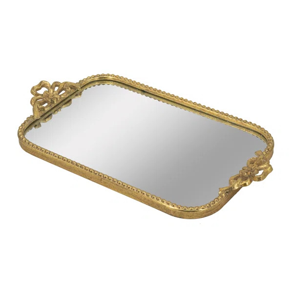 Marielene Gold Iron Tray with Mirrored Surface | Wayfair North America