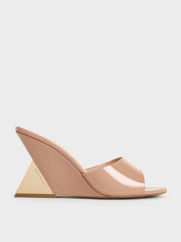 Nude Patent Triangle-Heel Wedge Mules | CHARLES & KEITH | Charles & Keith US