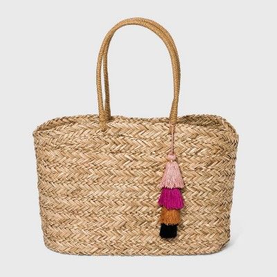 Straw Large Dome with Tassels Tote Handbag - A New Day&#8482; Natural | Target