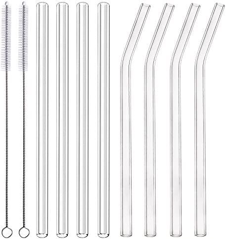 ALINK Glass Smoothie Straws, 10" x 10 mm Long Reusable Clear Drinking Straws, Pack of 8 with 2 Cl... | Amazon (US)