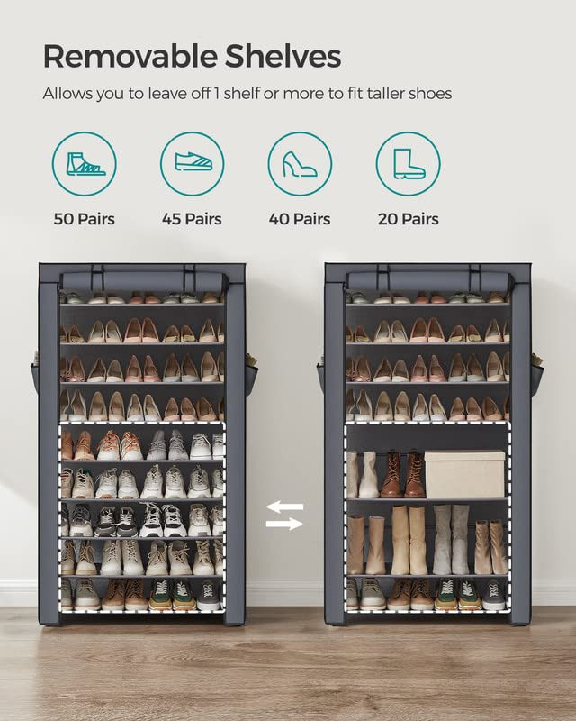 SONGMICS Shoe Rack with Non-Woven Fabric Cover, 9 Tier Storage Shelf for 40-50 Pairs of Shoes, En... | Amazon (US)