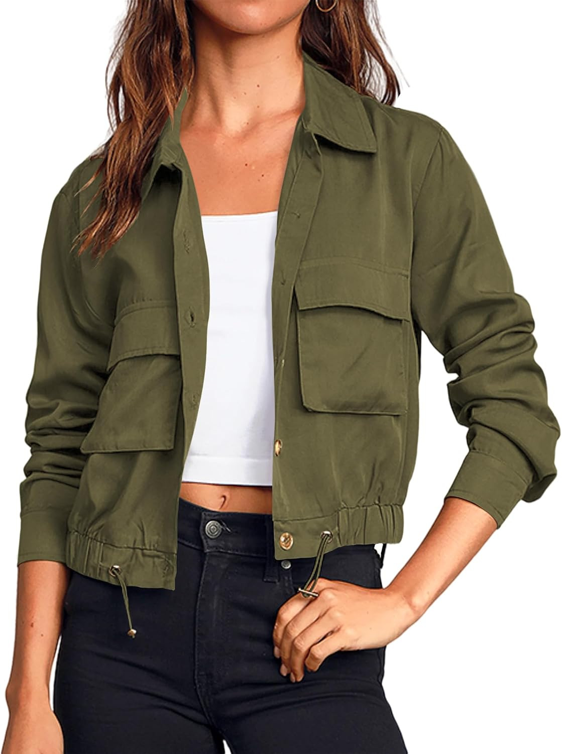 Women's Military Safari Cropped Lightweight Jackets with Pockets | Amazon (US)