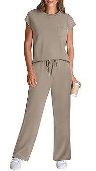 WIHOLL 2 Piece Sets for Women Casual Summer Travel Vacation Outfits Cap Sleeve Lounge Set | Amazon (US)
