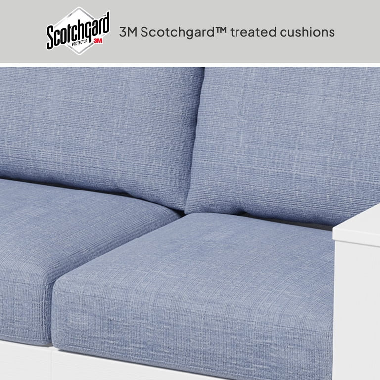 Better Homes & Gardens Ezra Outdoor HDPE Sofa, White with Blue Cushions | Walmart (US)
