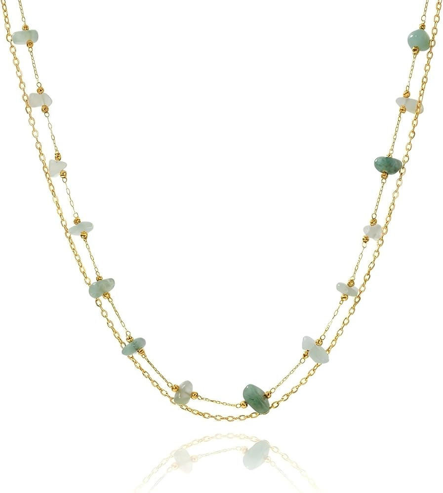 Harlermoon Natural Stone Layered Necklace for Women - 18K Gold Plated Stainless Steel Dainty Bead... | Amazon (US)
