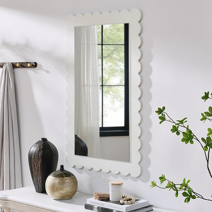 Modway Emmeline Scalloped Rectangle Wall Mirror in White | Amazon (US)