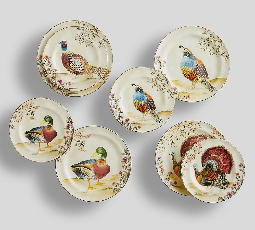 Botanical Harvest Bird Stoneware 8-Piece Dinnerware Set | Pottery Barn (US)