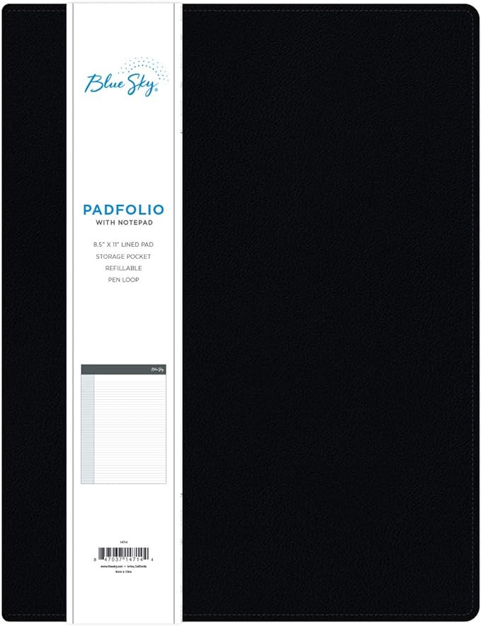 Blue Sky Professional Padfolio, 9.5" x 12", Textured Faux Leather Cover, Black, 8.5” x 11" Pape... | Amazon (US)