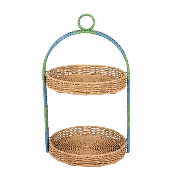 Beautiful Two-Tier Two-Tone Rattan Tray by Drew Barrymore | Walmart (US)
