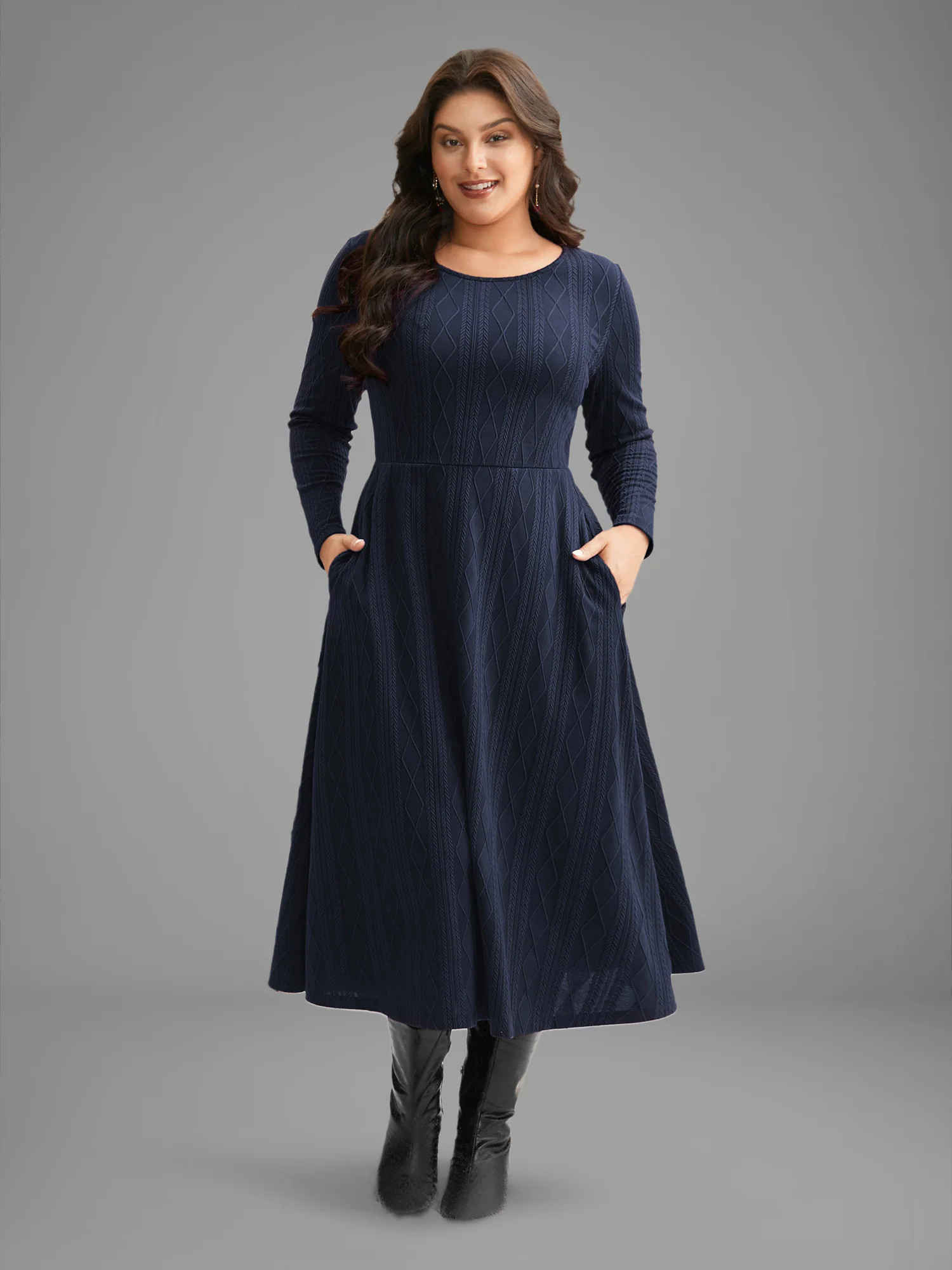 Textured Knit Fit-And-Flare Midi Dress | Bloomchic
