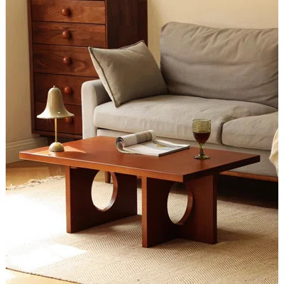 Minimalist cherry wood thick slab coffee table | Wayfair North America