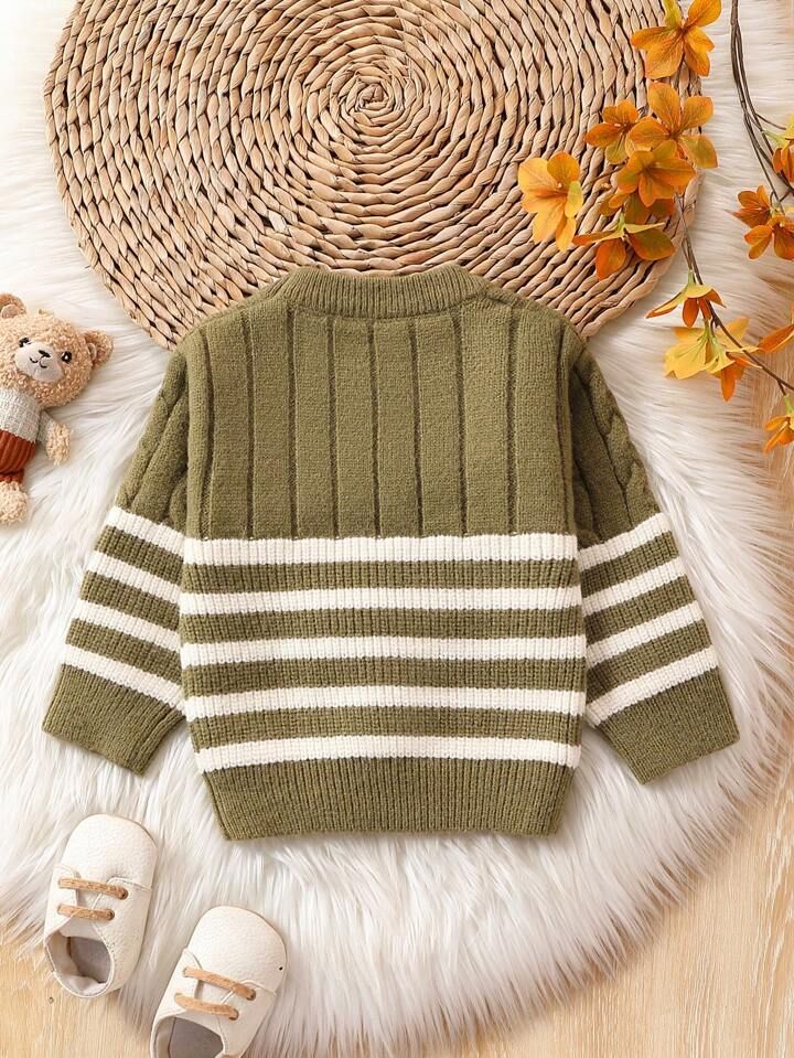Young Boy Striped Pattern Cable Knit Sweater | SHEIN