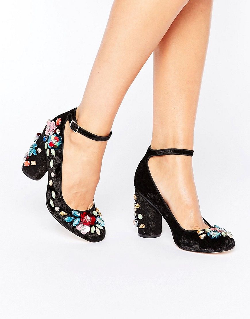 ASOS PROVEN Velvet Embellished Heels - Black | ASOS US