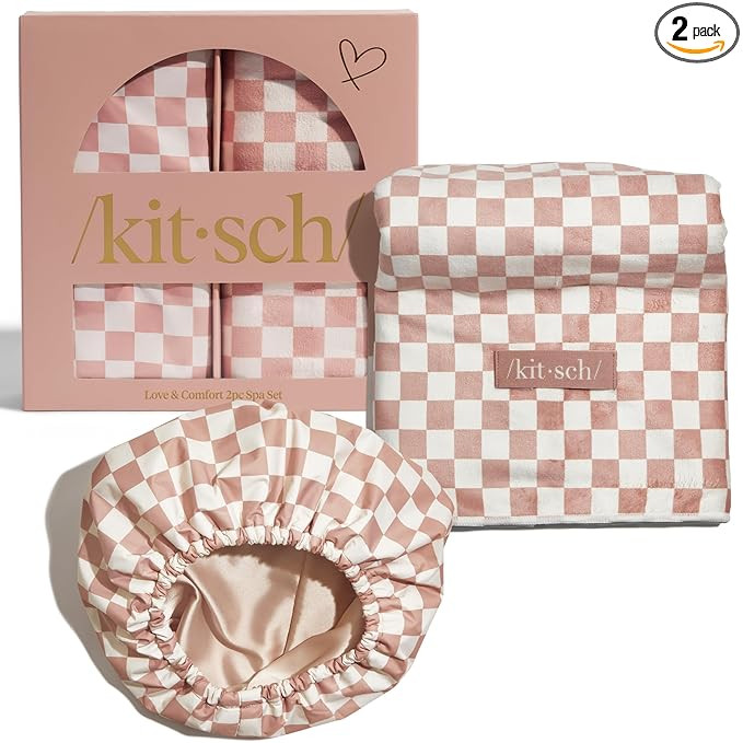 Kitsch Love & Comfort 2PC Spa Set - Satin Lined Reusable Waterproof Shower Cap and XL Quick Dry H... | Amazon (US)