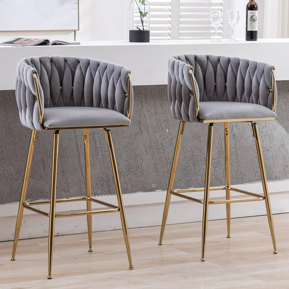 LukeAlon Modern Velvet Counter Stools Set of 2, 360° Swivel 26 Inch Seat Height Low Bar Chairs w... | Amazon (US)