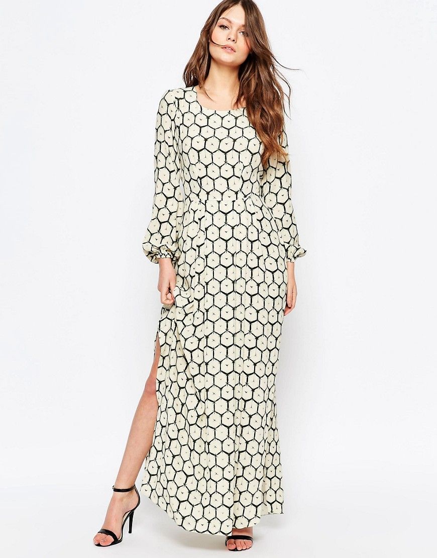 Closet Long Sleeve Maxi Dress In Hexagon Print - Green | ASOS US