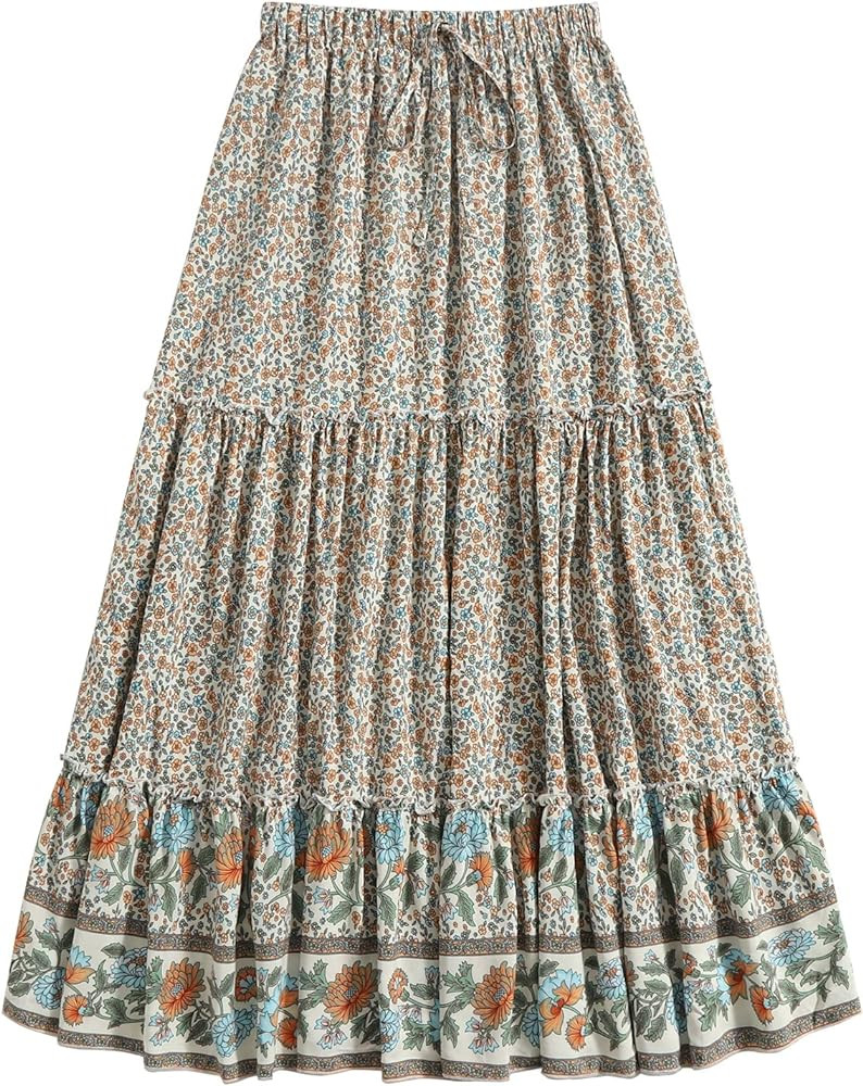 Milumia Women Boho Vintage Floral Print Long Skirt Summer Tiered Maxi Skirt | Amazon (US)